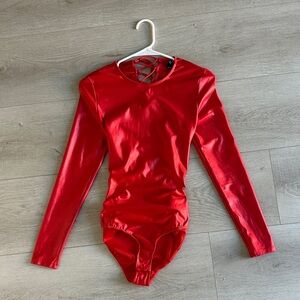 Elegant Red Lace-Up Bodysuit